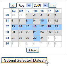 Epoch Prime AJAX JavaScript Calendar multi-select version submits its dates via an HTML form